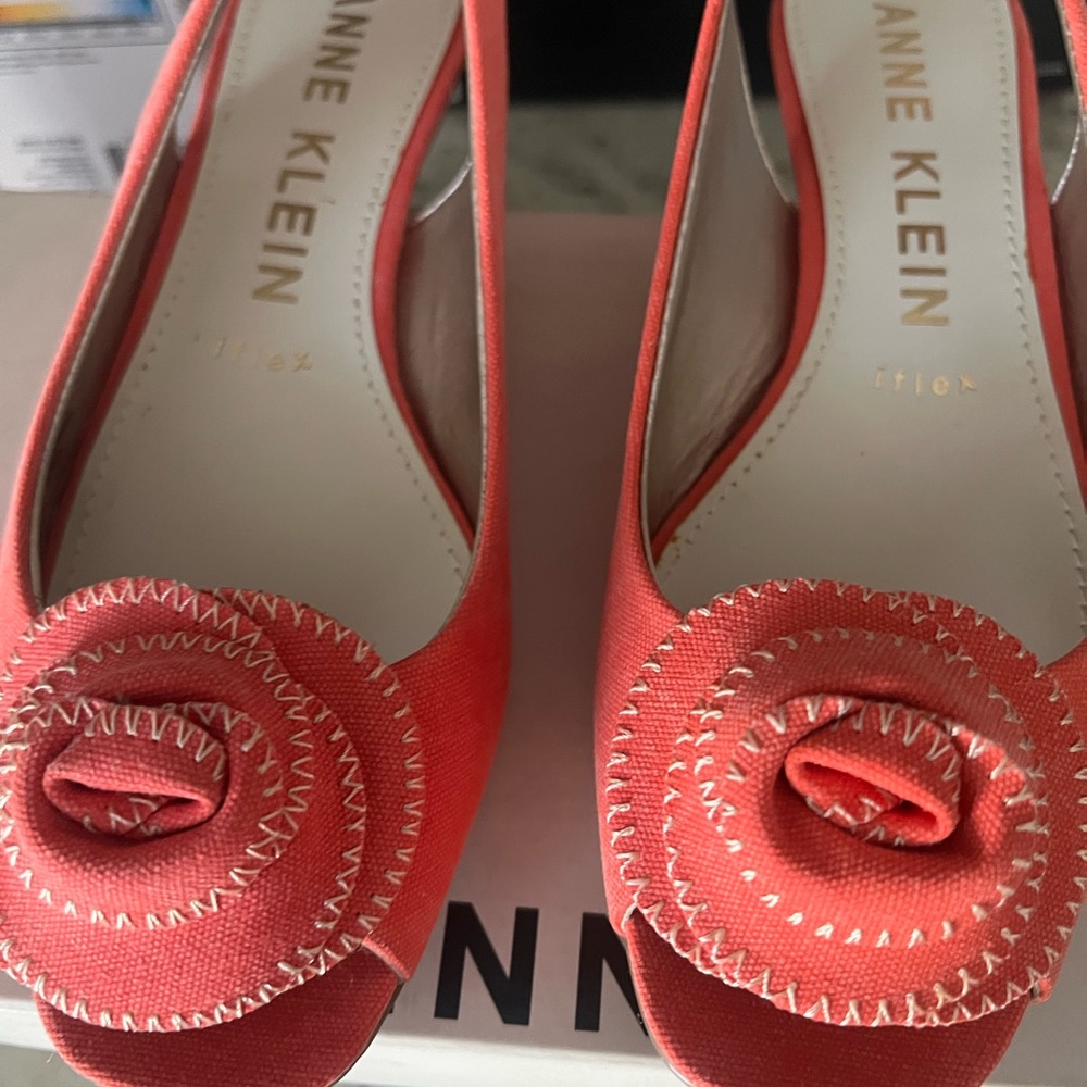 Anne Klein Vibrant Coral Peep Toe Heels